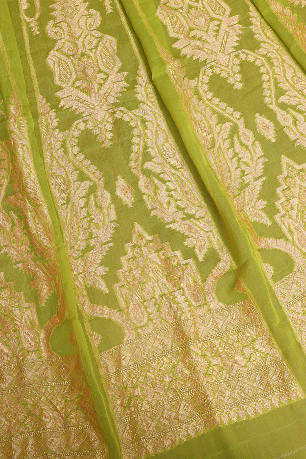 Stunning Green Banarasi Georgette Unstitched Lehenga Set - Luxurion World