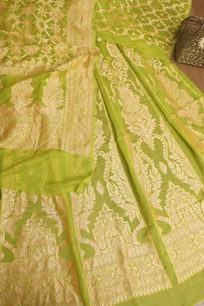 Stunning Green Banarasi Georgette Unstitched Lehenga Set - Luxurion World
