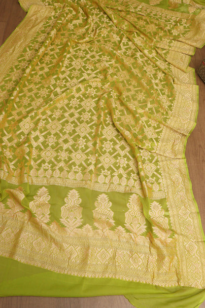 Stunning Green Banarasi Georgette Unstitched Lehenga Set - Luxurion World