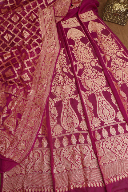 Elegant Purple Banarasi Georgette Unstitched Lehenga Set - Luxurion World