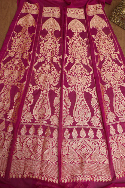 Elegant Purple Banarasi Georgette Unstitched Lehenga Set - Luxurion World