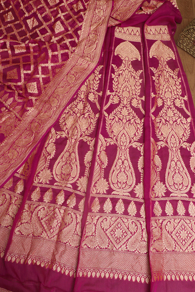 Elegant Purple Banarasi Georgette Unstitched Lehenga Set - Luxurion World