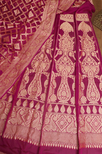 Elegant Purple Banarasi Georgette Unstitched Lehenga Set - Luxurion World