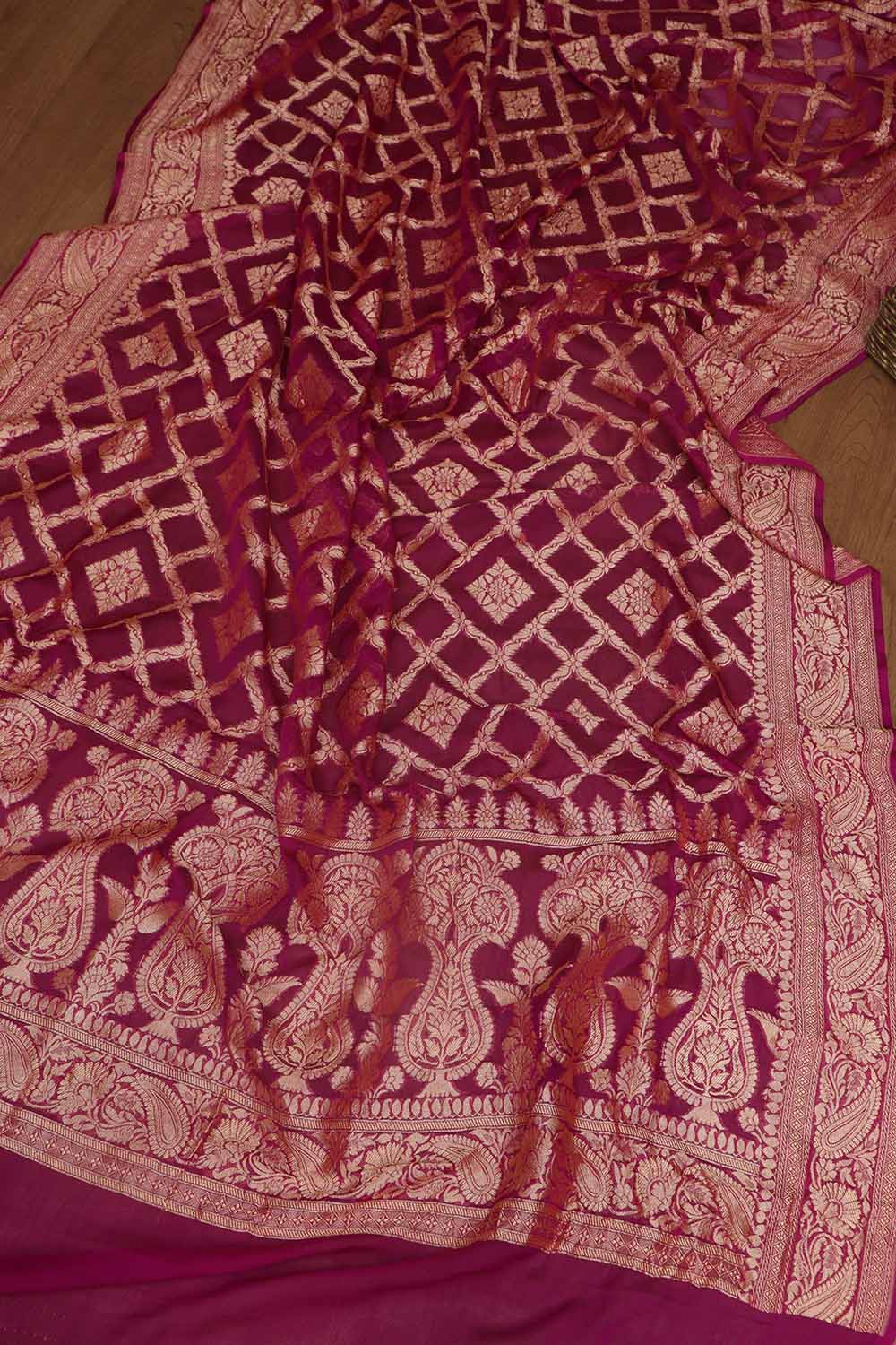 Elegant Purple Banarasi Georgette Unstitched Lehenga Set - Luxurion World