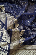 Blue Banarasi Organza Unstitched Lehenga Set - Luxurion World