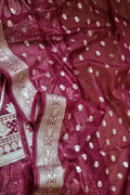 Pink Banarasi Organza Unstitched Lehenga Set - Luxurion World