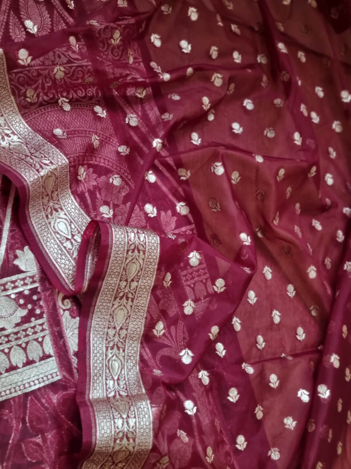 Pink Banarasi Organza Unstitched Lehenga Set - Luxurion World
