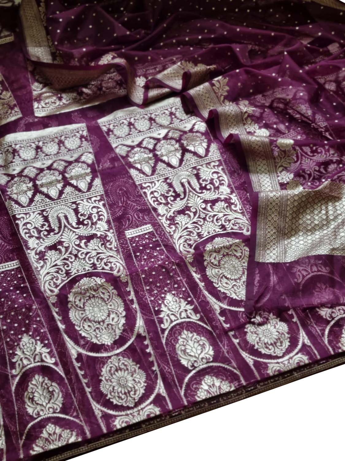 Purple Banarasi Organza Unstitched Lehenga Set - Luxurion World