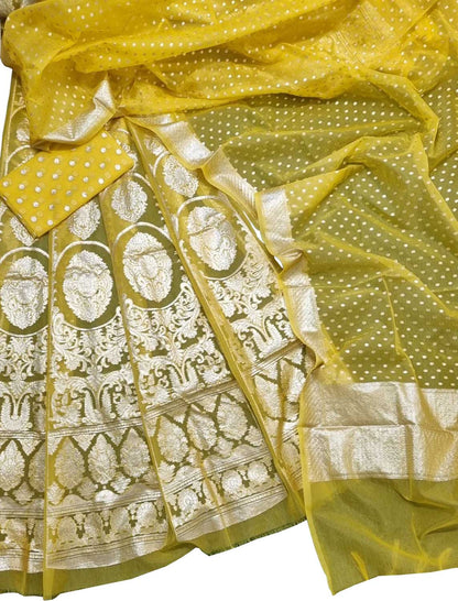 Yellow Handloom Banarasi Organza Silk Lehenga Set - Luxurion World