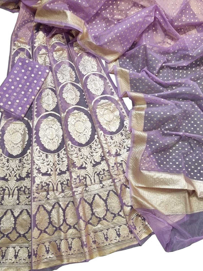 Elegant Purple Handloom Banarasi Organza Silk Lehenga - Luxurion World
