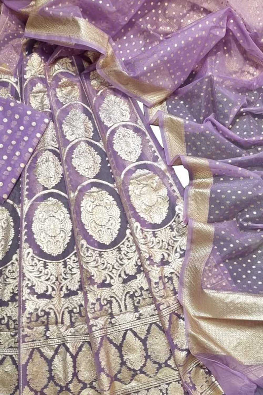Elegant Purple Handloom Banarasi Organza Silk Lehenga