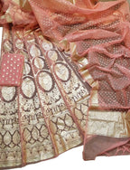 Elegant Peach Banarasi Organza Silk Lehenga Set - Luxurion World
