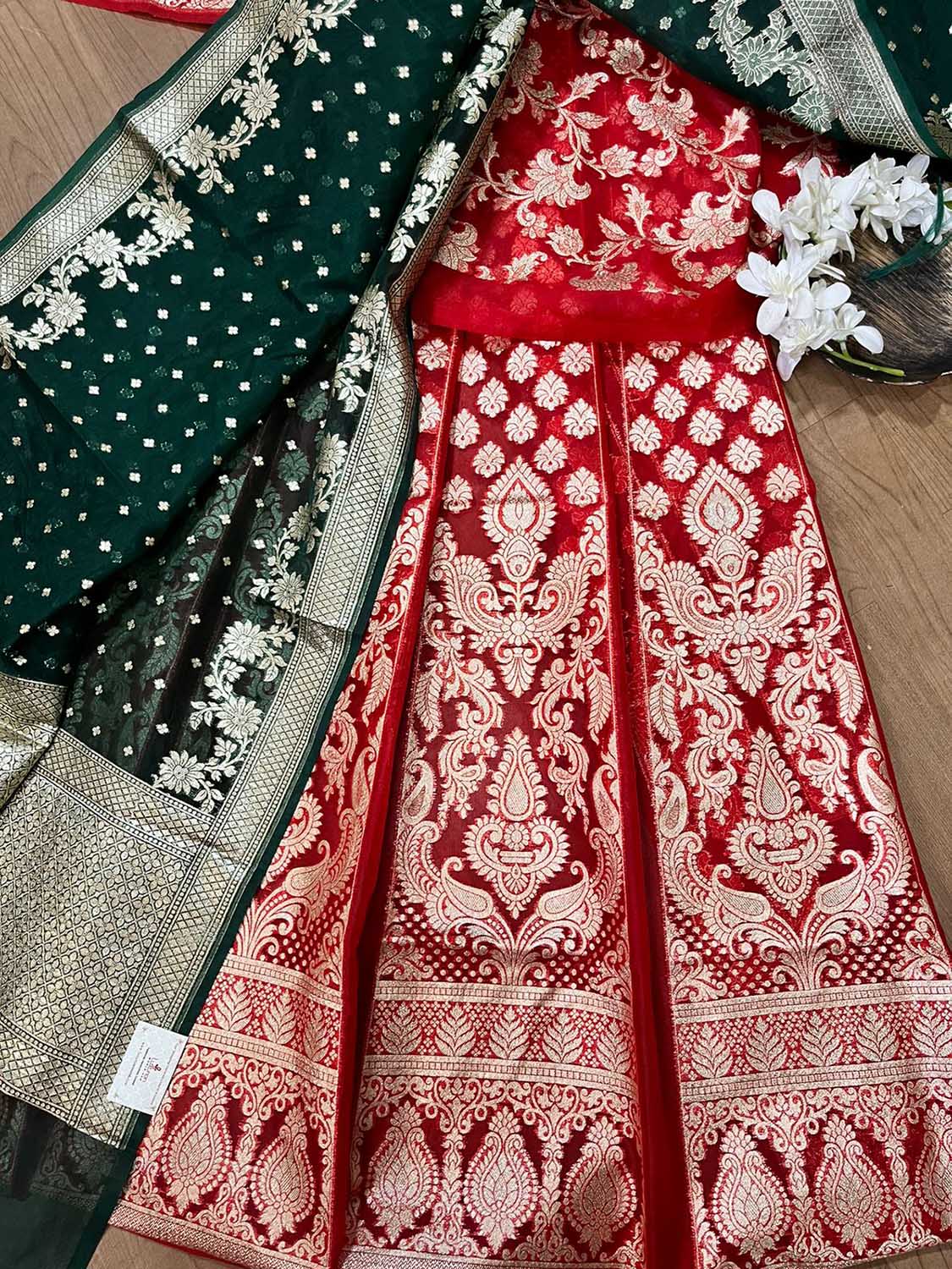 Red Banarasi Organza Silk Lehenga: Timeless Elegance - Luxurion World