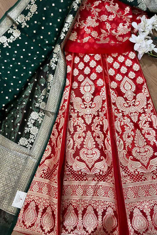 Red Banarasi Organza Silk Lehenga: Timeless Elegance