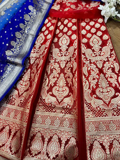 Exquisite Red Banarasi Organza Silk Lehenga: Timeless Elegance - Luxurion World