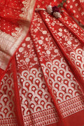 Red Banarasi Organza Silk Unstitched Lehenga Set - Elegant Style - Luxurion World