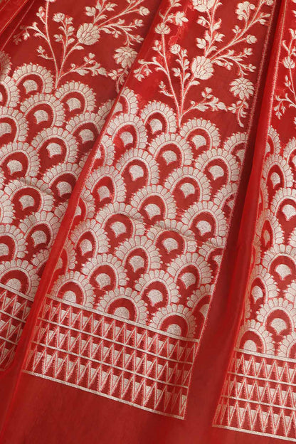 Red Banarasi Organza Silk Unstitched Lehenga Set - Elegant Style - Luxurion World