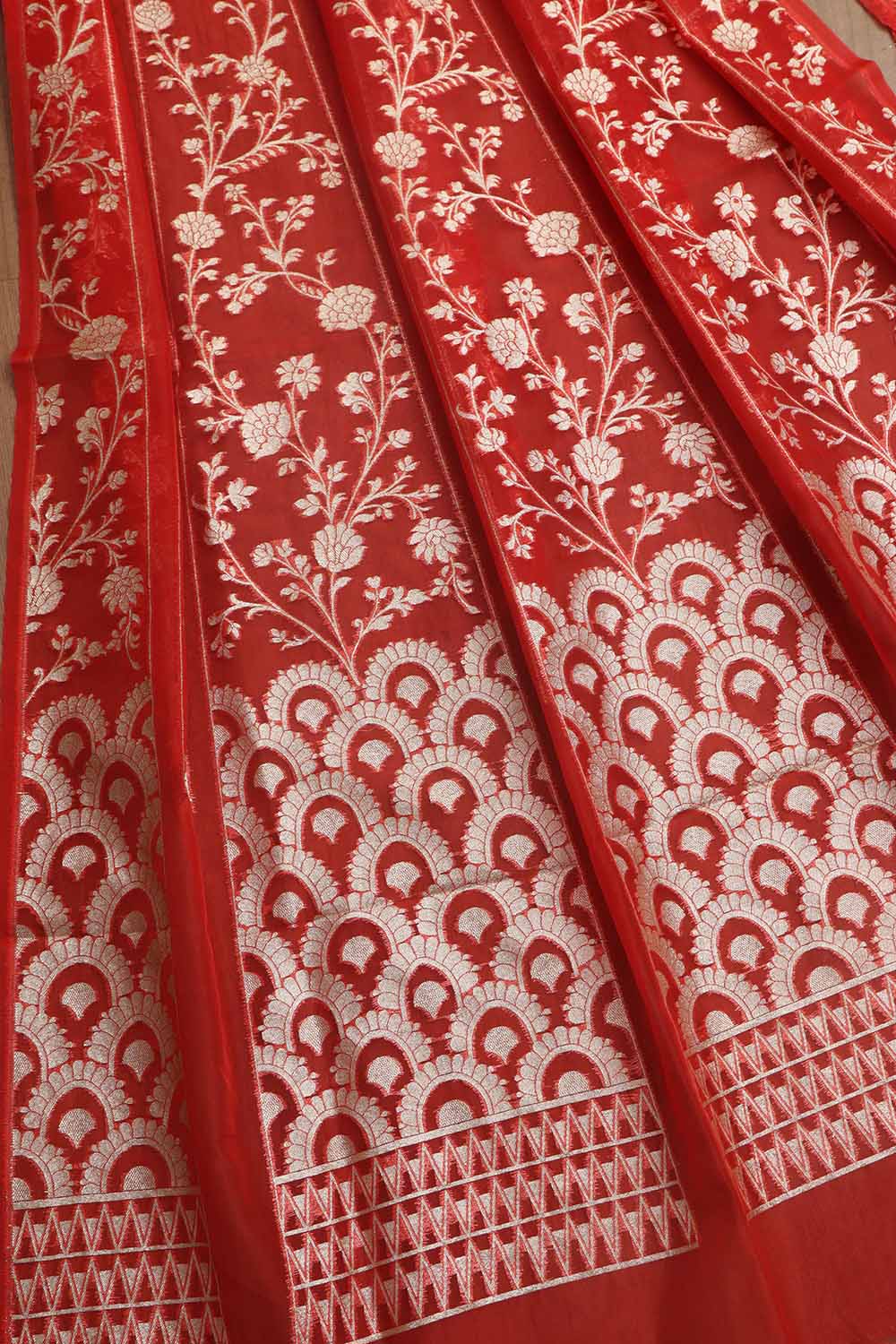 Red Banarasi Organza Silk Unstitched Lehenga Set - Elegant Style - Luxurion World