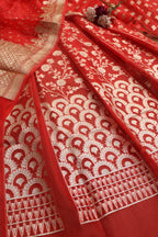 Red Banarasi Organza Silk Unstitched Lehenga Set - Elegant Style - Luxurion World