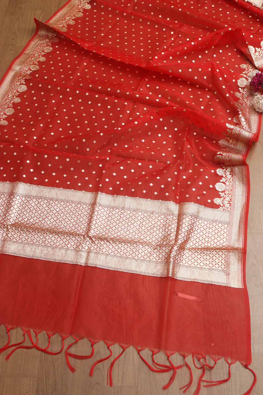 Red Banarasi Organza Silk Unstitched Lehenga Set - Elegant Style - Luxurion World