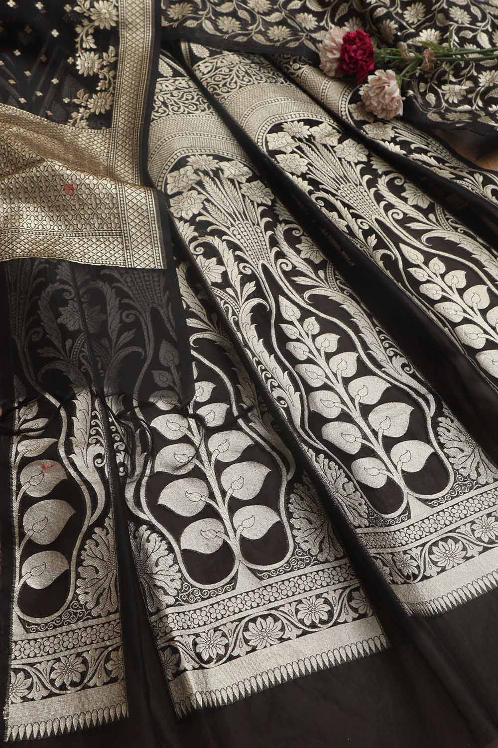 Classic Black Banarasi Organza Silk Unstitched Lehenga Set - Luxurion World