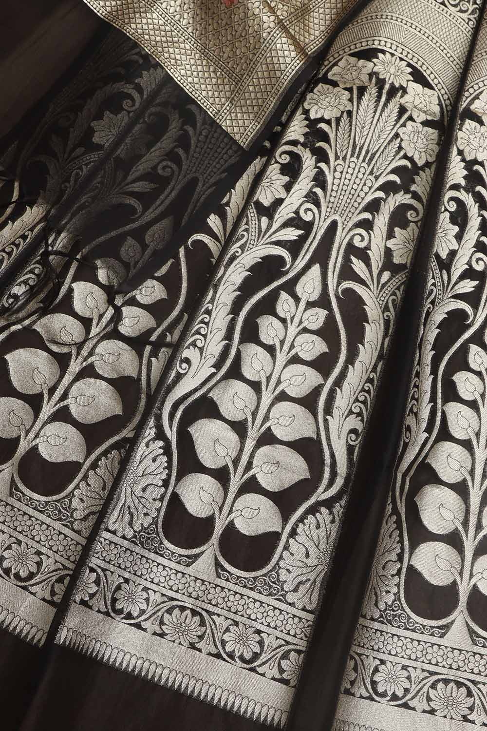 Classic Black Banarasi Organza Silk Unstitched Lehenga Set - Luxurion World