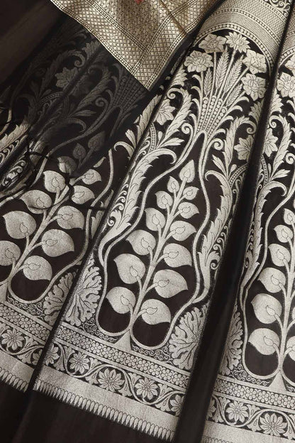 Classic Black Banarasi Organza Silk Unstitched Lehenga Set - Luxurion World