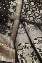 Classic Black Banarasi Organza Silk Unstitched Lehenga Set - Luxurion World
