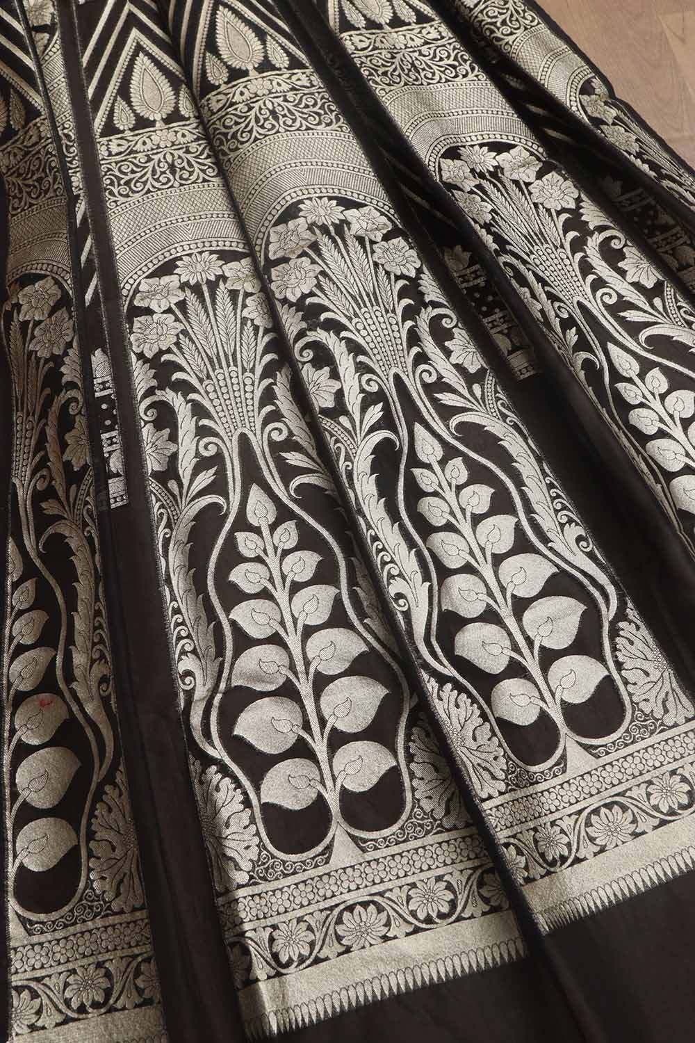 Classic Black Banarasi Organza Silk Unstitched Lehenga Set - Luxurion World