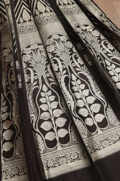 Classic Black Banarasi Organza Silk Unstitched Lehenga Set - Luxurion World