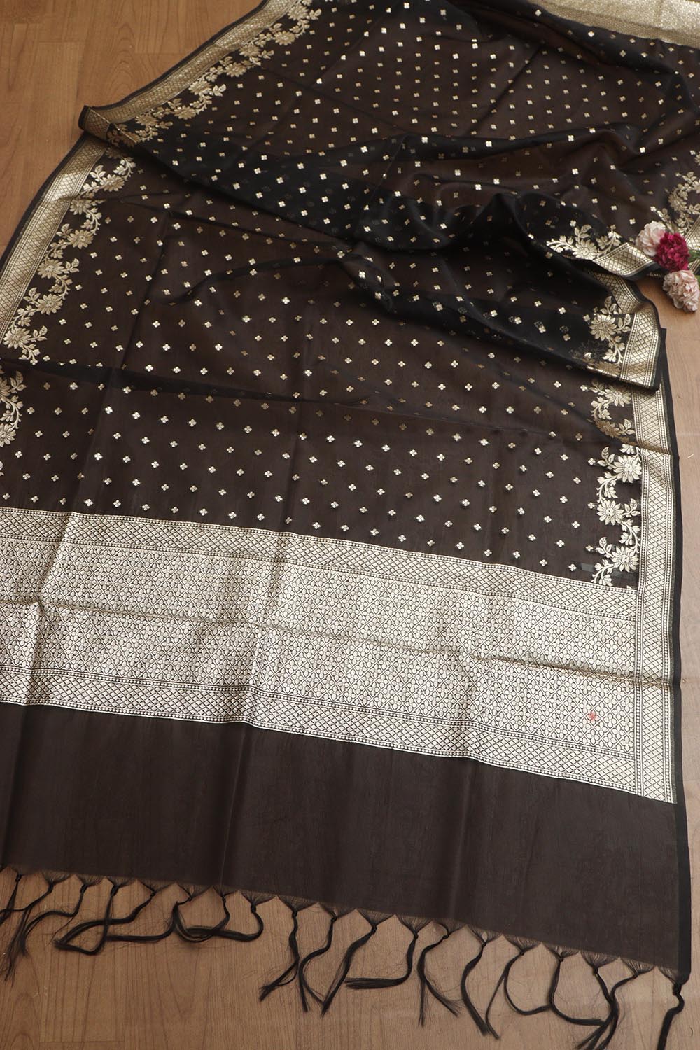 Classic Black Banarasi Organza Silk Unstitched Lehenga Set - Luxurion World