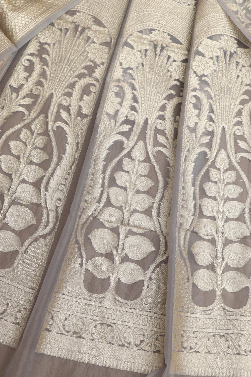 Elegant Grey Banarasi Organza Silk Unstitched Lehenga Set - Luxurion World