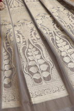 Elegant Grey Banarasi Organza Silk Unstitched Lehenga Set - Luxurion World
