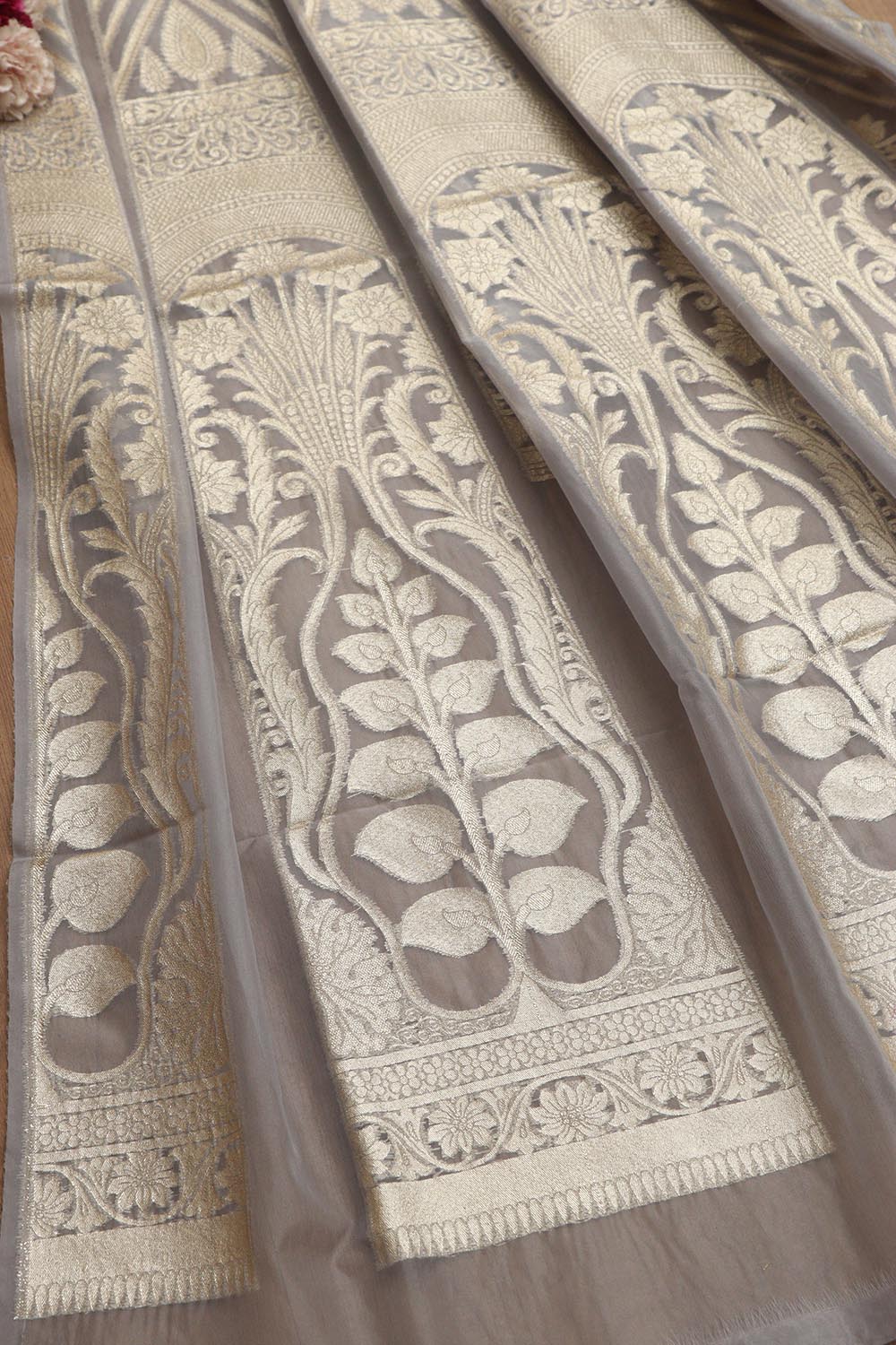 Elegant Grey Banarasi Organza Silk Unstitched Lehenga Set - Luxurion World