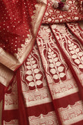 Red Banarasi Organza Silk Unstitched Lehenga Set - Elegant Style - Luxurion World
