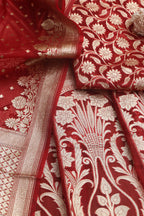 Red Banarasi Organza Silk Unstitched Lehenga Set - Elegant Style - Luxurion World