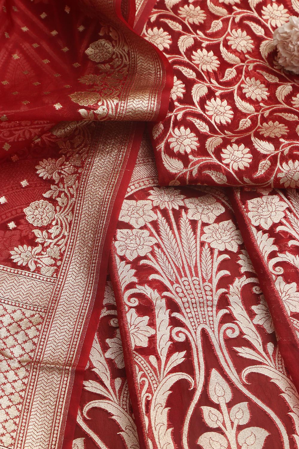 Red Banarasi Organza Silk Unstitched Lehenga Set - Elegant Style - Luxurion World