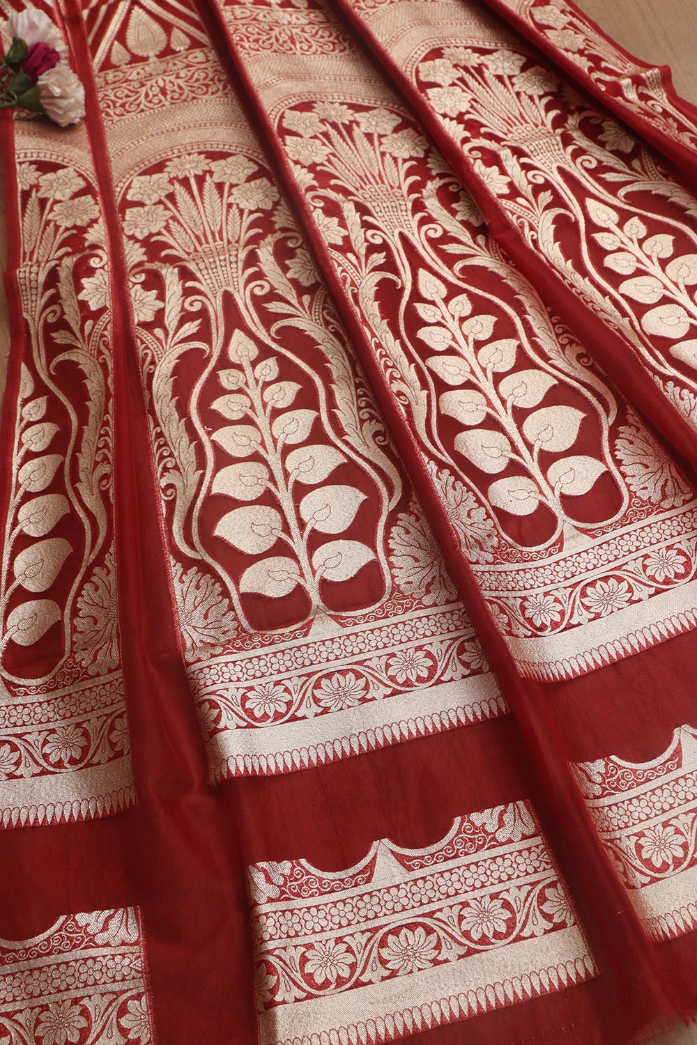 Red Banarasi Organza Silk Unstitched Lehenga Set - Elegant Style - Luxurion World