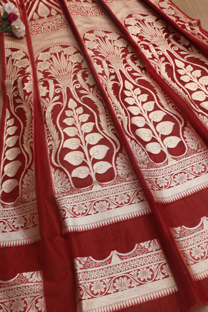 Red Banarasi Organza Silk Unstitched Lehenga Set - Elegant Style - Luxurion World