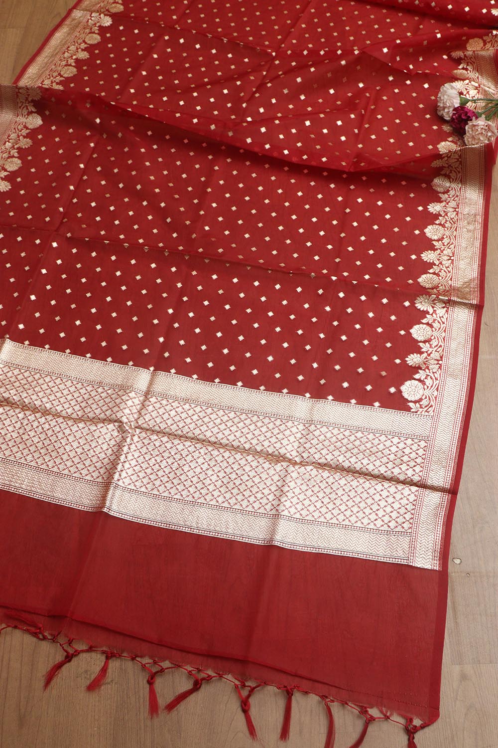 Red Banarasi Organza Silk Unstitched Lehenga Set - Elegant Style - Luxurion World