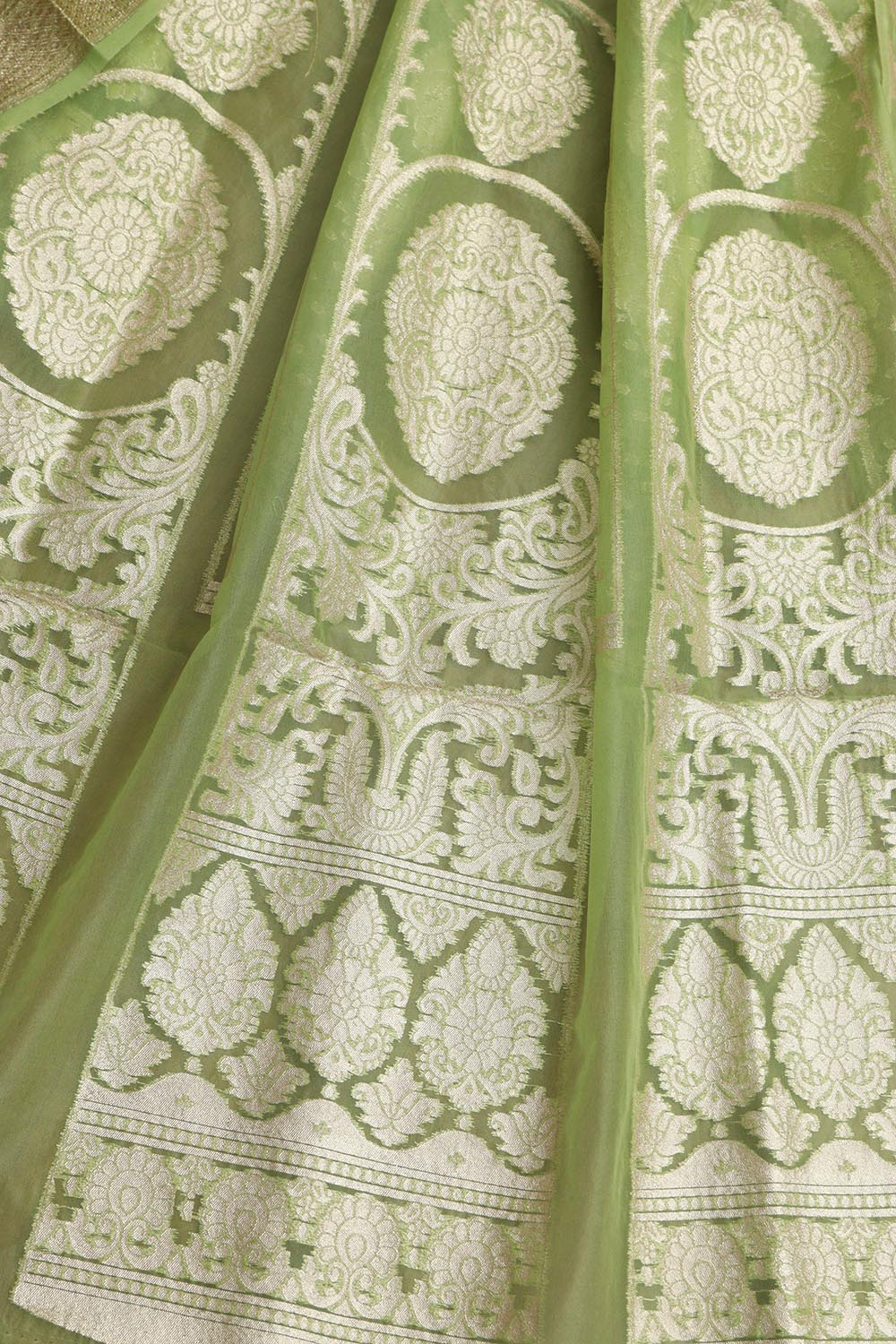 Green Banarasi Organza Silk Unstitched Lehenga Set - Elegant Style - Luxurion World