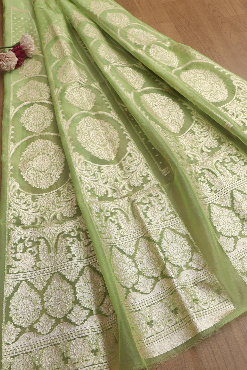 Green Banarasi Organza Silk Unstitched Lehenga Set - Elegant Style - Luxurion World