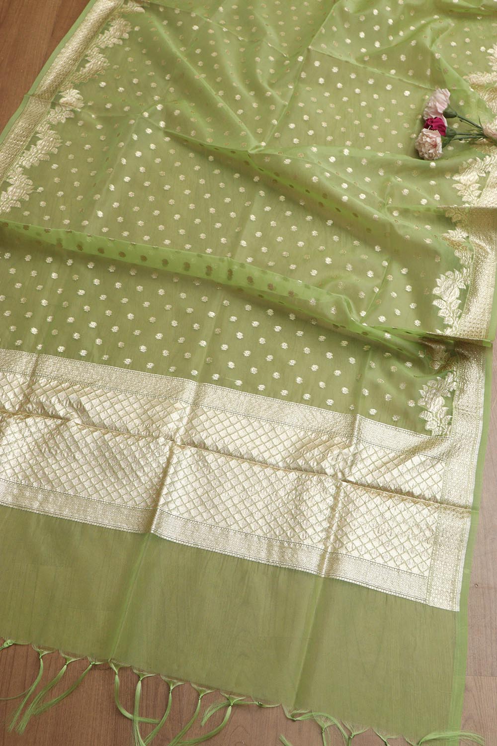 Green Banarasi Organza Silk Unstitched Lehenga Set - Elegant Style - Luxurion World