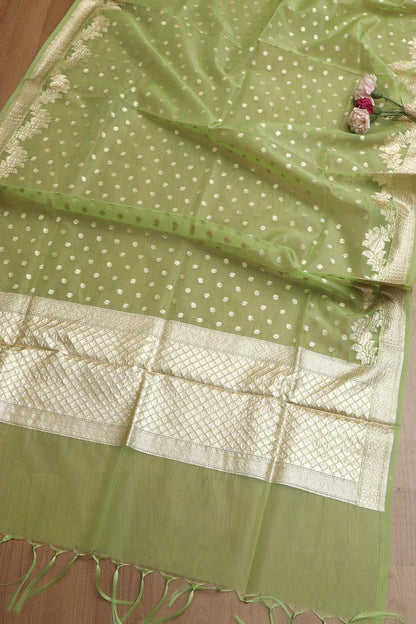 Green Banarasi Organza Silk Unstitched Lehenga Set - Elegant Style - Luxurion World