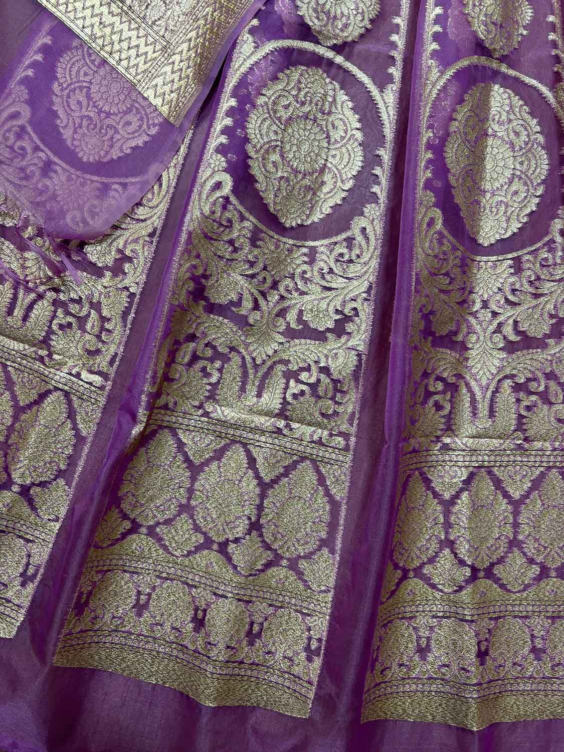 Exquisite Purple Banarasi Organza Silk Unstitched Lehenga Set - Luxurion World