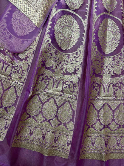 Exquisite Purple Banarasi Organza Silk Unstitched Lehenga Set - Luxurion World