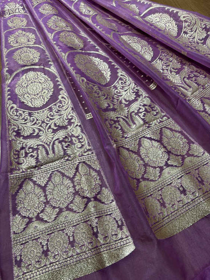 Exquisite Purple Banarasi Organza Silk Unstitched Lehenga Set - Luxurion World