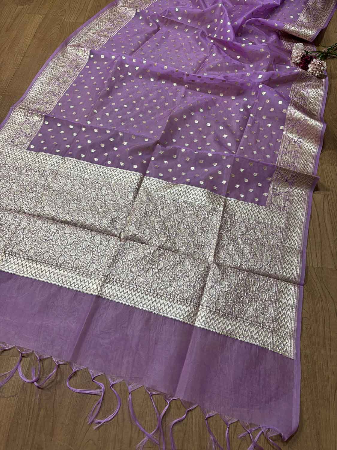 Exquisite Purple Banarasi Organza Silk Unstitched Lehenga Set - Luxurion World