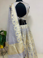 Elegant Grey Banarasi Organza Silk Stitched Lehenga Set - Luxurion World