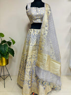 Elegant Grey Banarasi Organza Silk Stitched Lehenga Set - Luxurion World